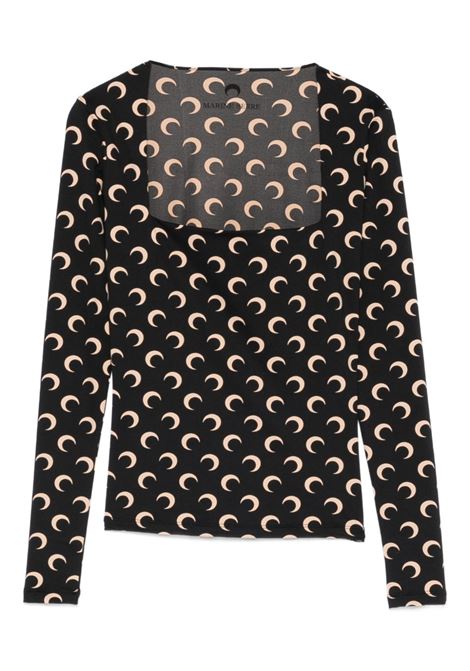 moon printed jersey ls squareneck top woman black and tan MARINE SERRE | WTS017ACJER0001IT99